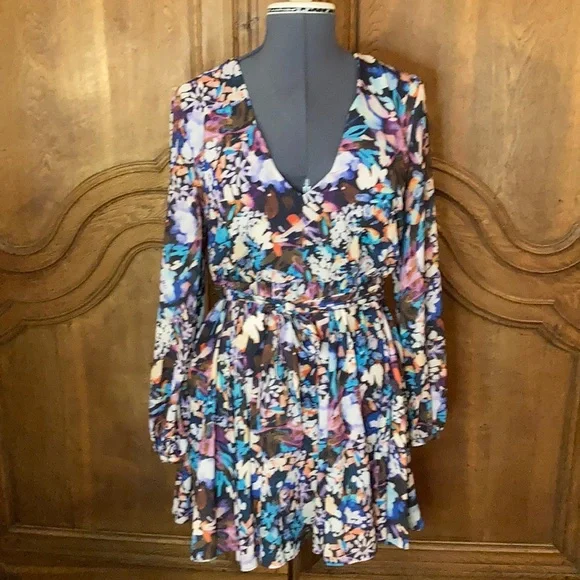 BELLE BADGLEY MISCHKA Alison V-Neck Printed Garden Floral Dress - Picture 4 of 14